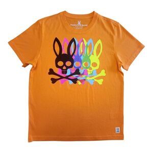 NWOT Psycho Bunny Lowick Graphic Mens 4 Small Felt Orange Shirt Top 100% Cotton